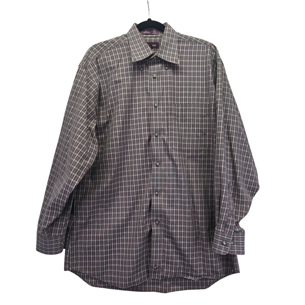 Nordstrom Smartcare Mens Plaid Button‎ Down Shirt Brown Cotton Medium Preppy